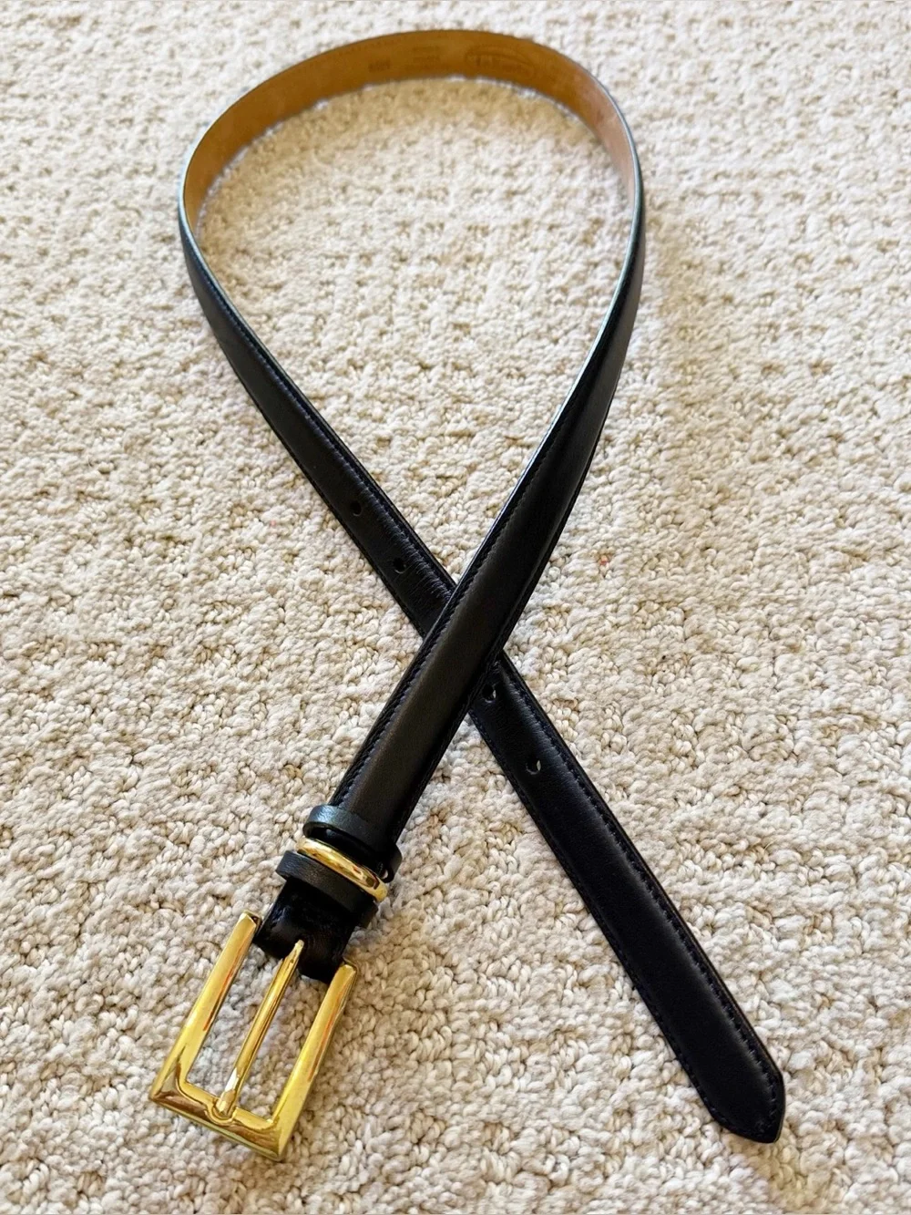 Talbots Black Leather Belt with Gold Buckle